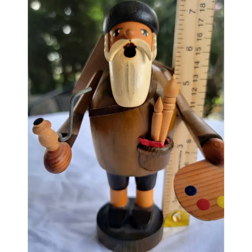 Vintage Erzgebirge Painter Wood Smoker Figure German Folk Art Artist Decor